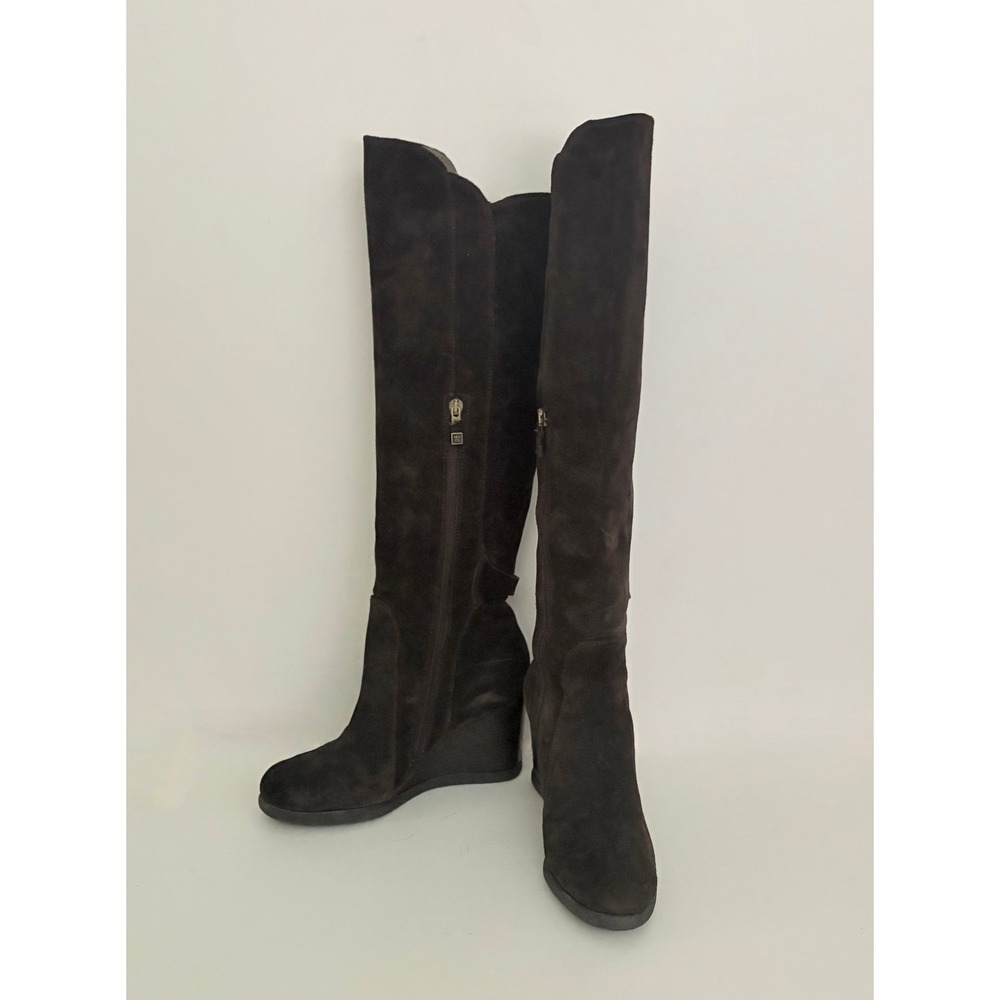 ALBERTO FERMANI Brown Suede Knee High Wedge Boots Italy Italian Size 37.5